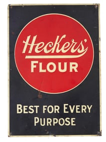 AMERICAN HECKERS FLOUR ENAMEL TIN ADVERTISING SIGN
