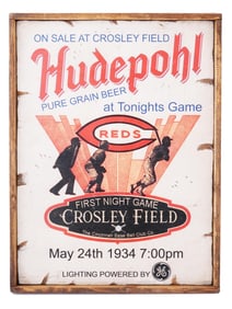 HUDEPOHL BEER AT CROSLEY FIELD SIGN ON WOOD BOARD