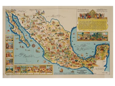 1931 LITHOGRAPHED POSTER TOURIST MAP OF MEXICO