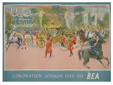 1953 BRITISH TRAVEL POSTER CORONATION LONDON FLY BEA