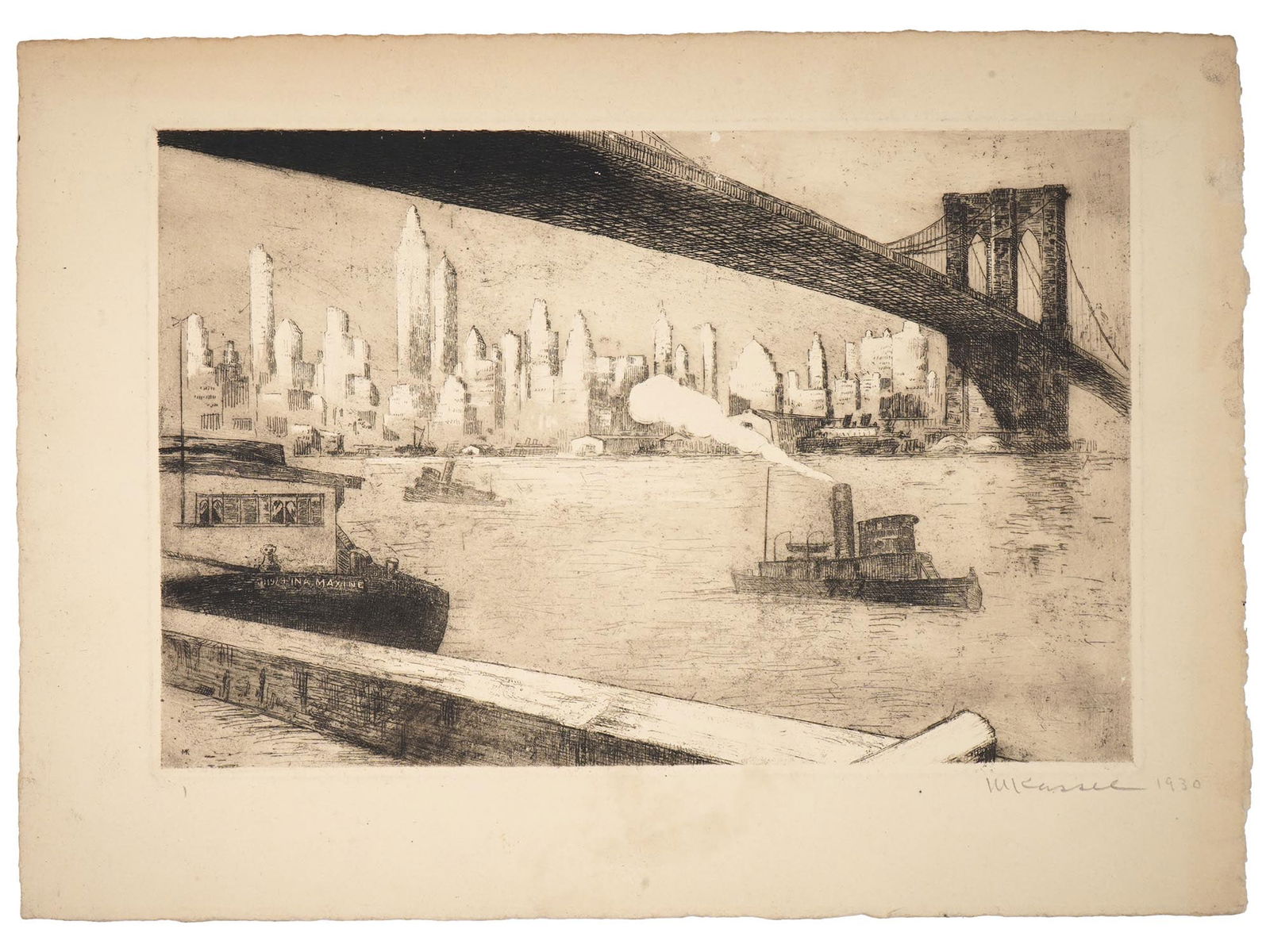 AMERICAN CITYSCAPE W BRIDGE ETCHING SIGNED KASSIL (1 of 4)