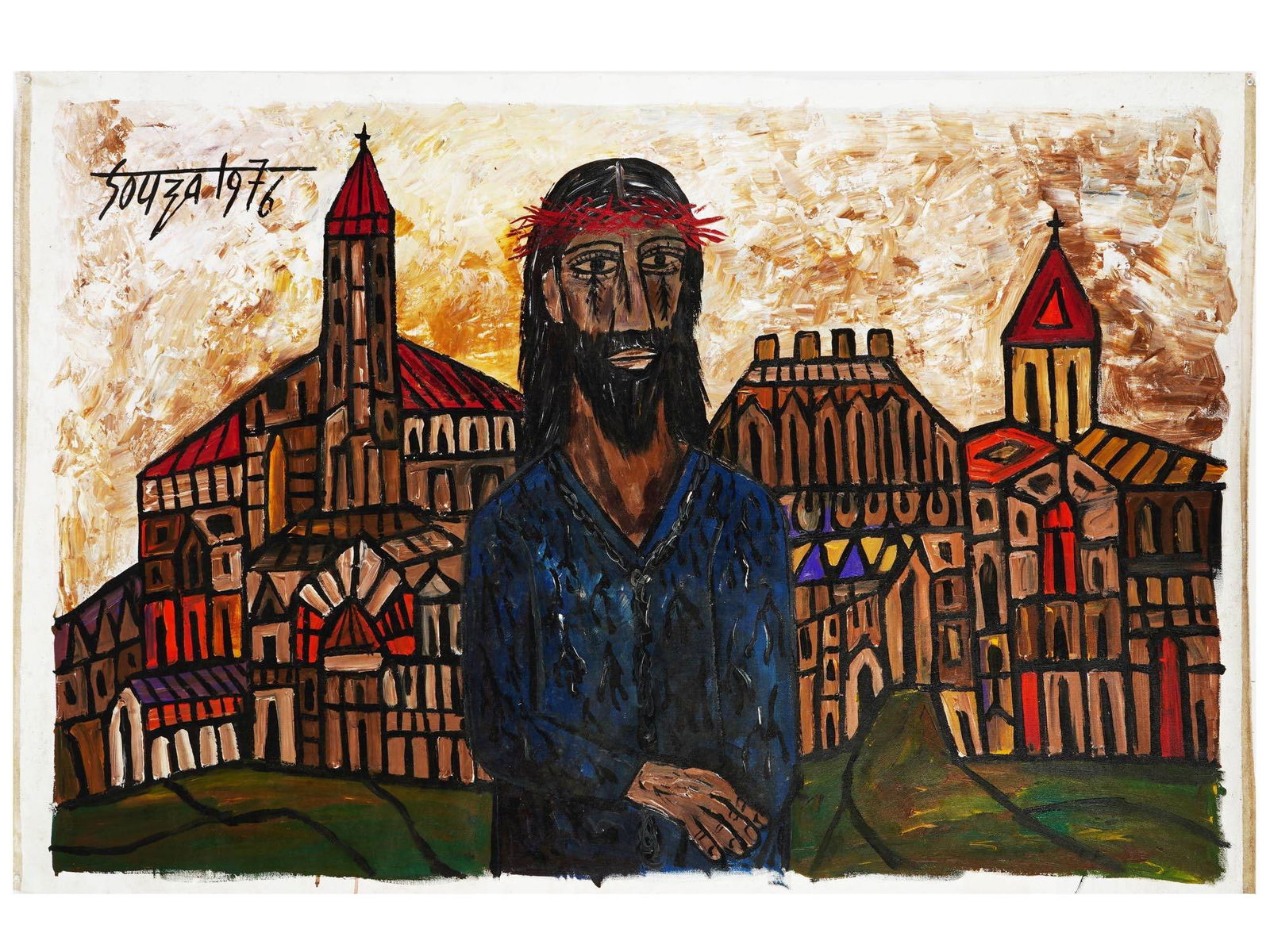 ATTR FRANCIS NEWTON SOUZA INDIAN OIL PAINTING W COA (1 of 7)