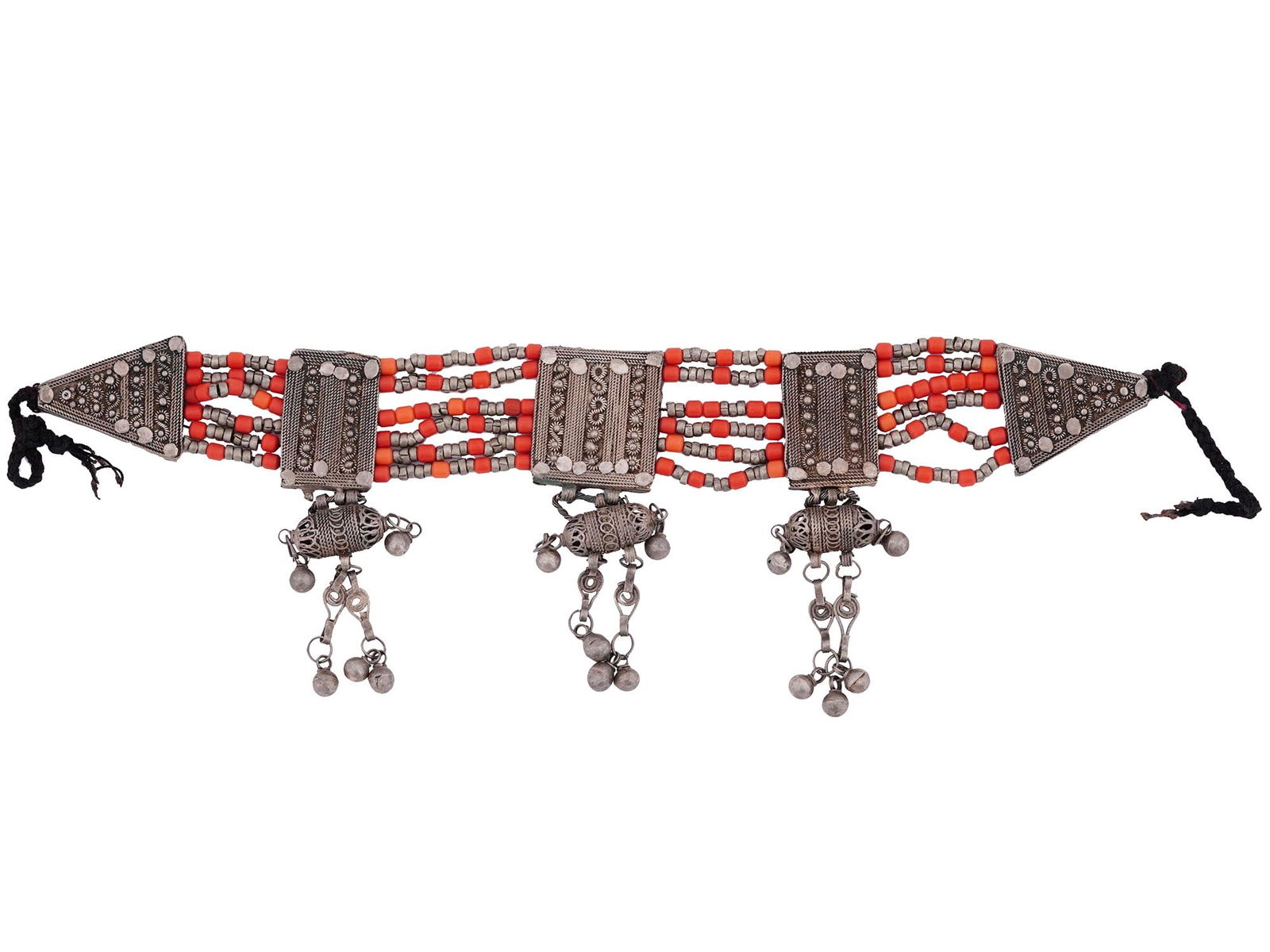 ANTIQUE TURKMEN SILVER MARRIAGE BELT WITH CORAL BEADS (1 of 5)