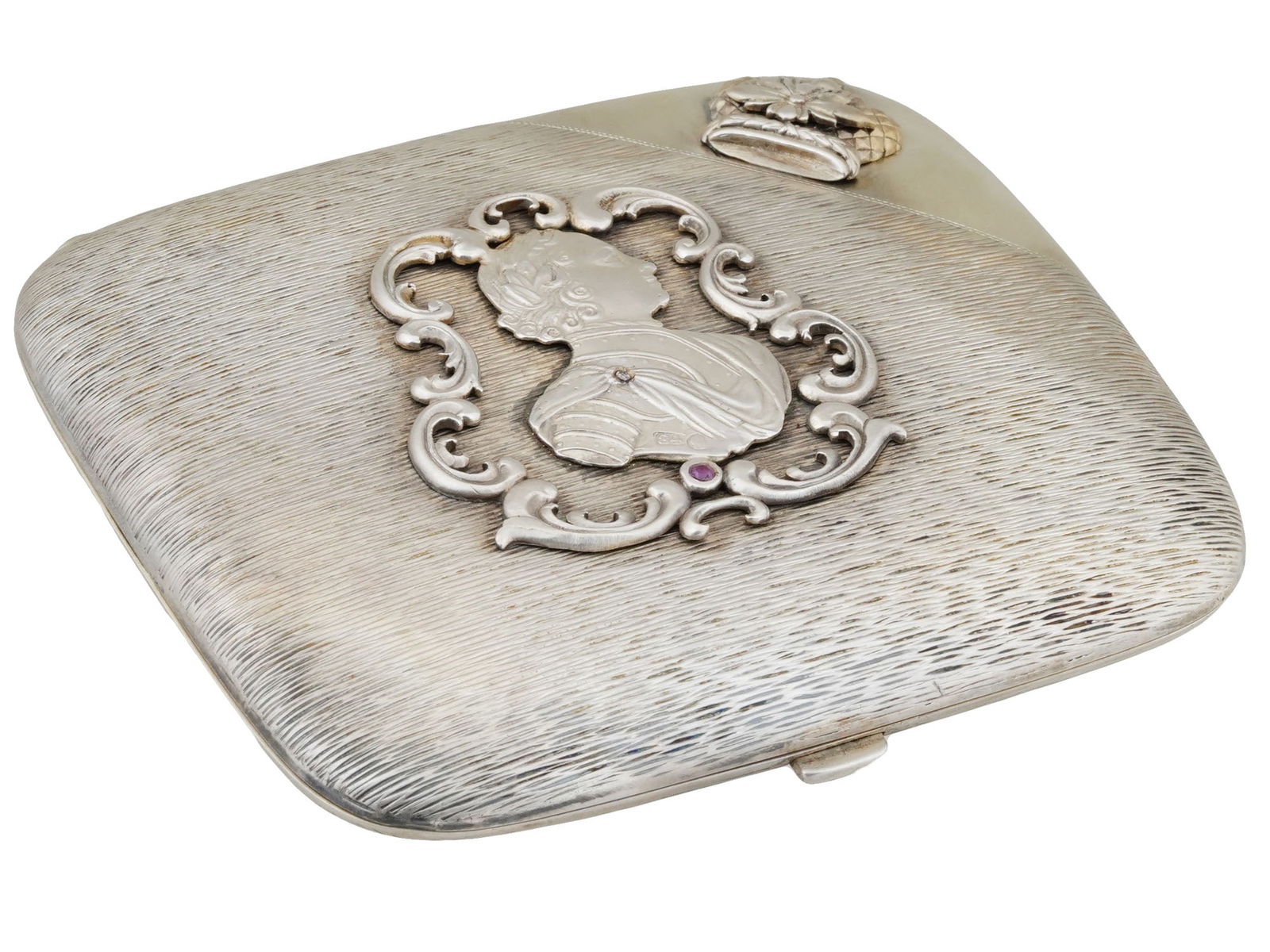 RUSSIAN PORTRAIT SILVER CIGARETTE CASE W GEMSTONES (1 of 5)