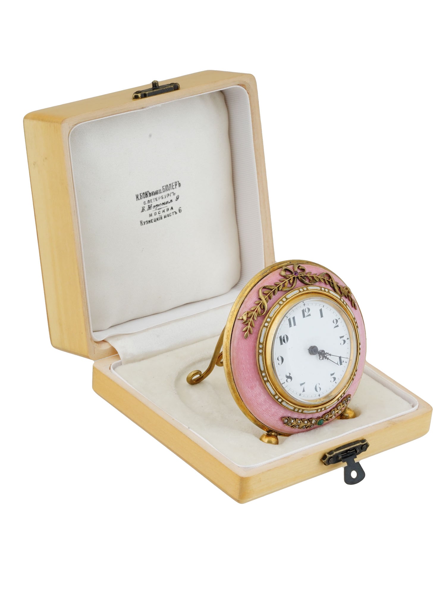 RUSSIAN SILVER GUILLOCHE ENAMEL DIAMONDS CLOCK IOB (1 of 8)