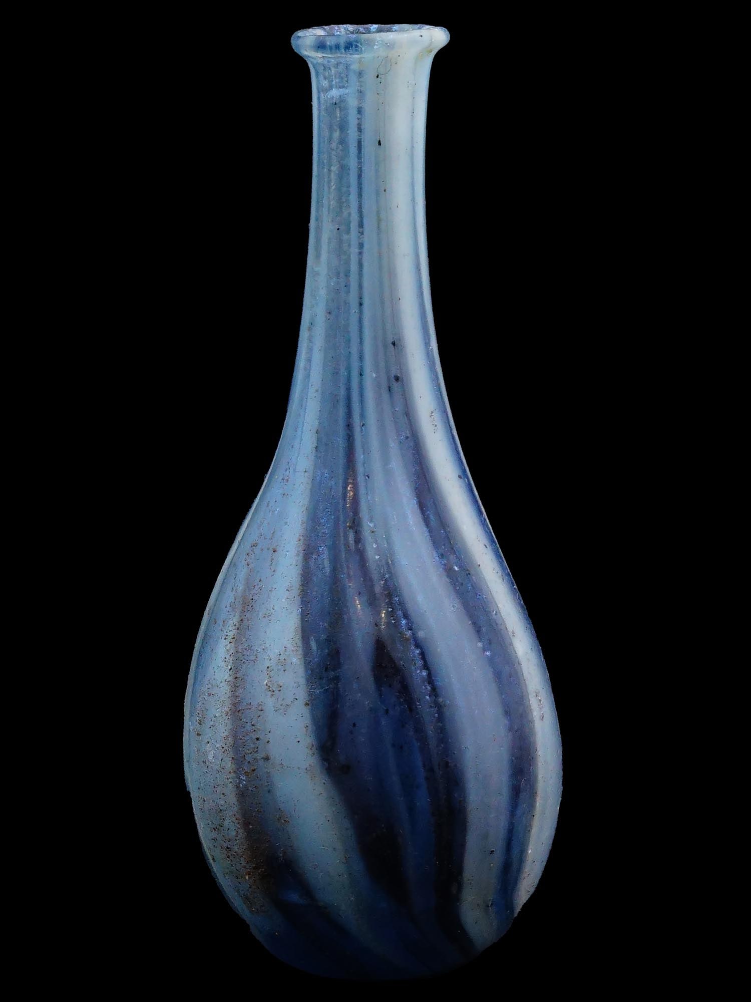 ANCIENT ROMAN BLUE AND WHITE MARBLE GLASS BOTTLE (1 of 6)