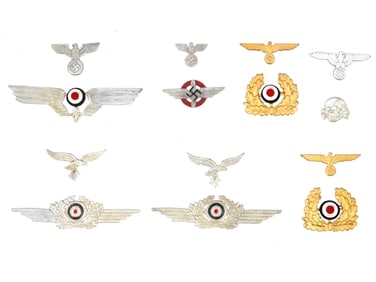 SEVEN PAIRS OF WWII NAZI GERMAN VISOR CAP INSIGNIAS