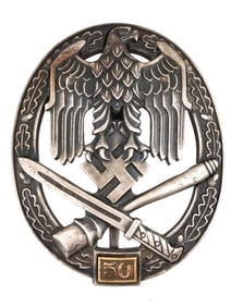 WWII NAZI GERMAN ARMY GENERAL BADGE 50 ASSAULTS