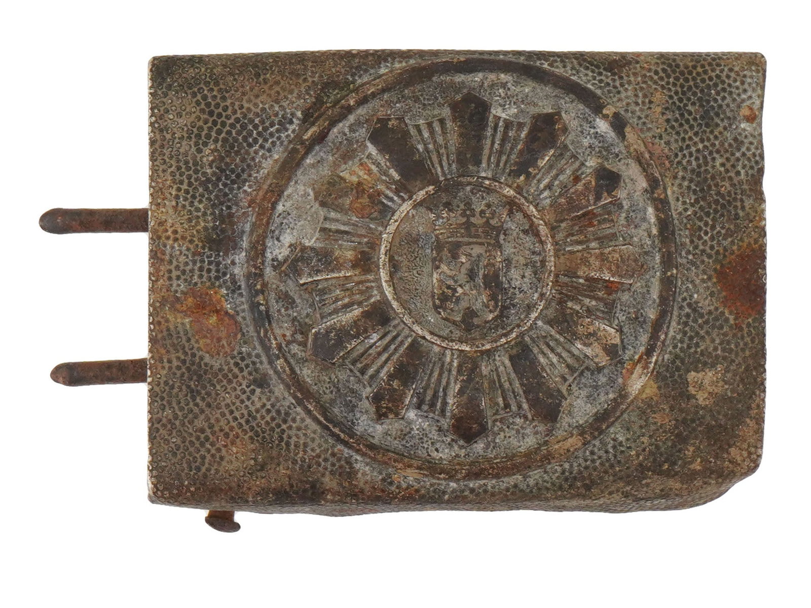 WWII MODEL NAZI GERMAN BERLIN POLICE BELT BUCKLE: A World War II type Nazi German policemans steel belt buckle. Berlin coat of arms. Unmarked. Second World War Historical Collectables, Third Reich Relics And Military Uniform Accessories. Dimensions: 