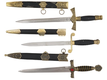 GROUP OF THREE RUSSIAN MILITARY DAGGERS WITH SCABBARDS