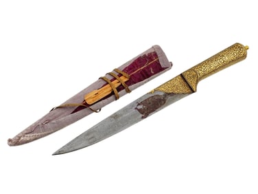 ANTIQUE PERSIAN DAMASK STEEL KARD KNIFE W SCABBARD