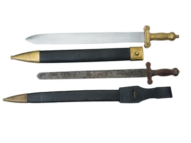 LOT OF AMERICAN ENGRAVED CLEAVER SWORDS W SCABBARDS