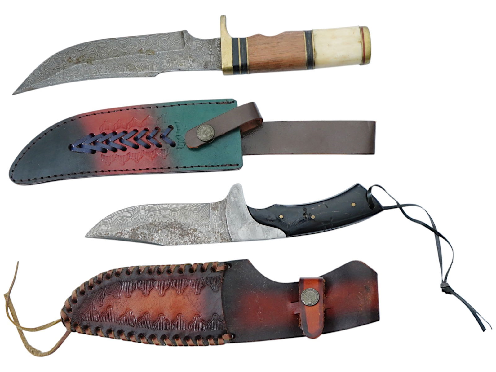 LOT OF TWO DAMASCUS STEEL KNIVES W SHEATHS (1 of 3)