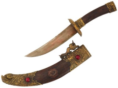 ANTIQUE ASIAN DAGGER WITH BRONZE DECORATIONS