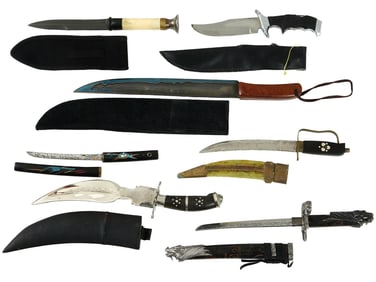 COLLECTION OF SEVEN VINTAGE COMBAT KNIVES