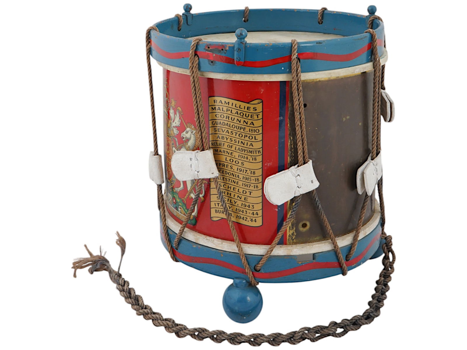 VINTAGE BRITISH REGIMENTAL MILITARY DRUM MID 20TH C (1 of 8)