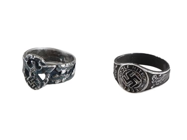 GERMAN WWII TYPE SS POLICE AND HITLER 1933 SILVER RINGS