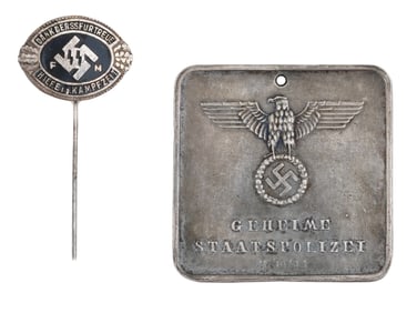 WWII NAZI GERMAN SS SYMPATHIZER PIN AND GESTAPO ID TAG