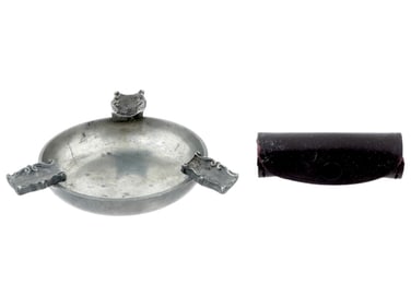 WWII GERMAN TRENCH ART CIGAR ASHTRAY W LEATHER CASE