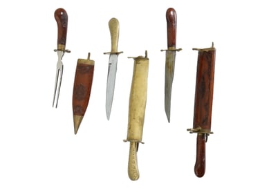 VINTAGE INDIAN MEAT CARVING KNIVES AND FORKS SETS