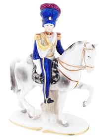 VINTAGE SITZENDORF PORCELAIN OFFICER HORSEBACK FIGURE