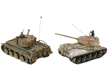 WWII GERMAN TIGER I AND SOVIET T 34 TANK MODELS
