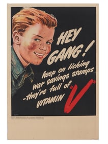 VINTAGE AMERICAN WWII PROPAGANDA POSTER SAVINGS STAMPS