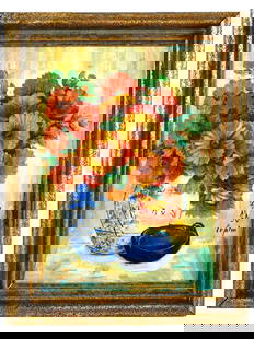 SIGNED LE PHO VIETNAMESE FLORAL STILL LIFE OIL PAINTING: Oil on canvas painting depicting a still life with a flower bouquet in a vase. Signed in the lower right, Le Pho. Le Pho, 1907 to 2001, a Vietnamese painter and artistic advisor of the Vietnam Embassy