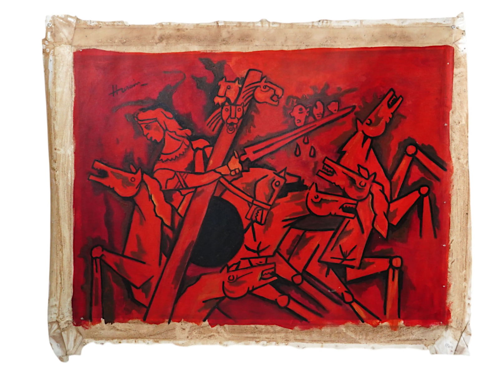 MAQBOOL FIDA HUSAIN INDIAN ACRYLIC PAINTING W COA (1 of 5)