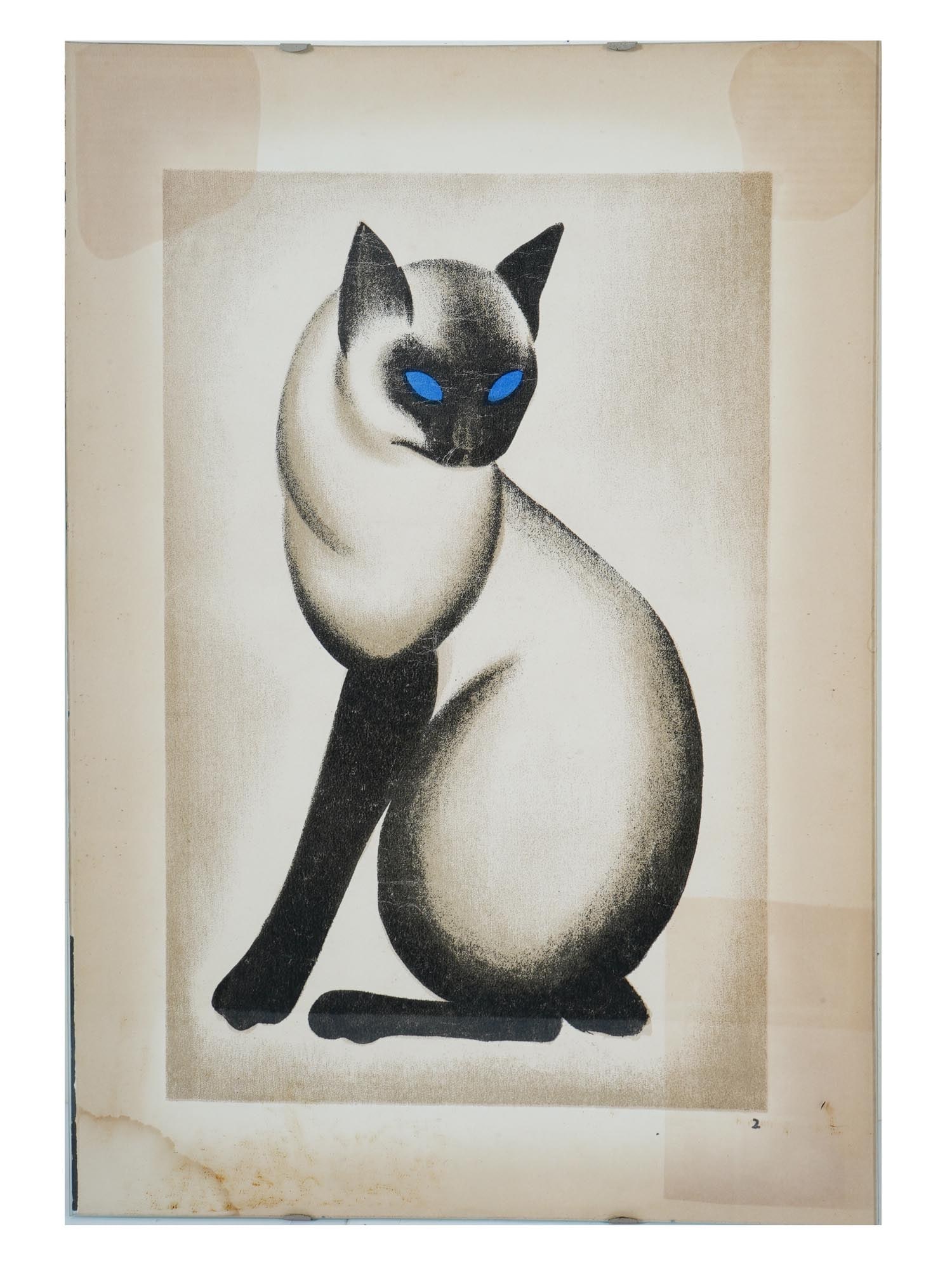 FRENCH AQUATINT PRINT BY ALEX ORSI MOUSSY SIAMESE CAT (1 of 3)