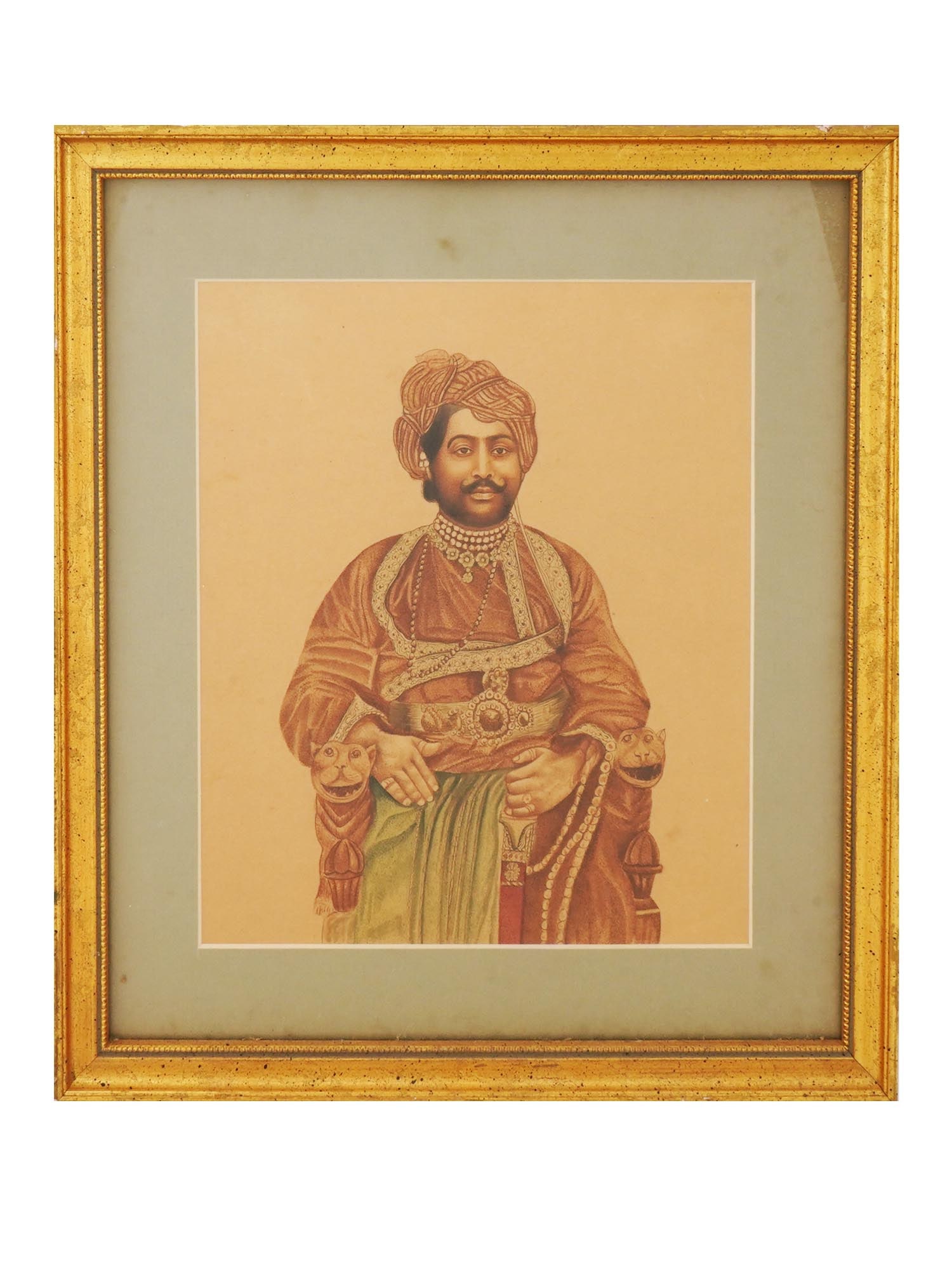 ANTIQUE INDIAN ROYAL PORTRAIT WATERCOLOR PAINTING (1 of 3)