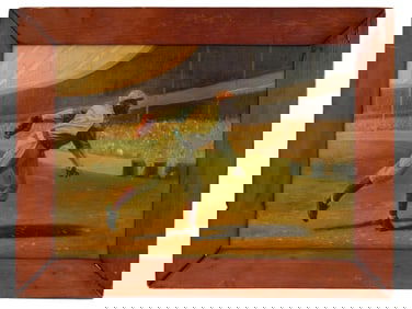 MID CEN AMERICAN OIL PAINTING SATCHEL PAIGE BASEBALL