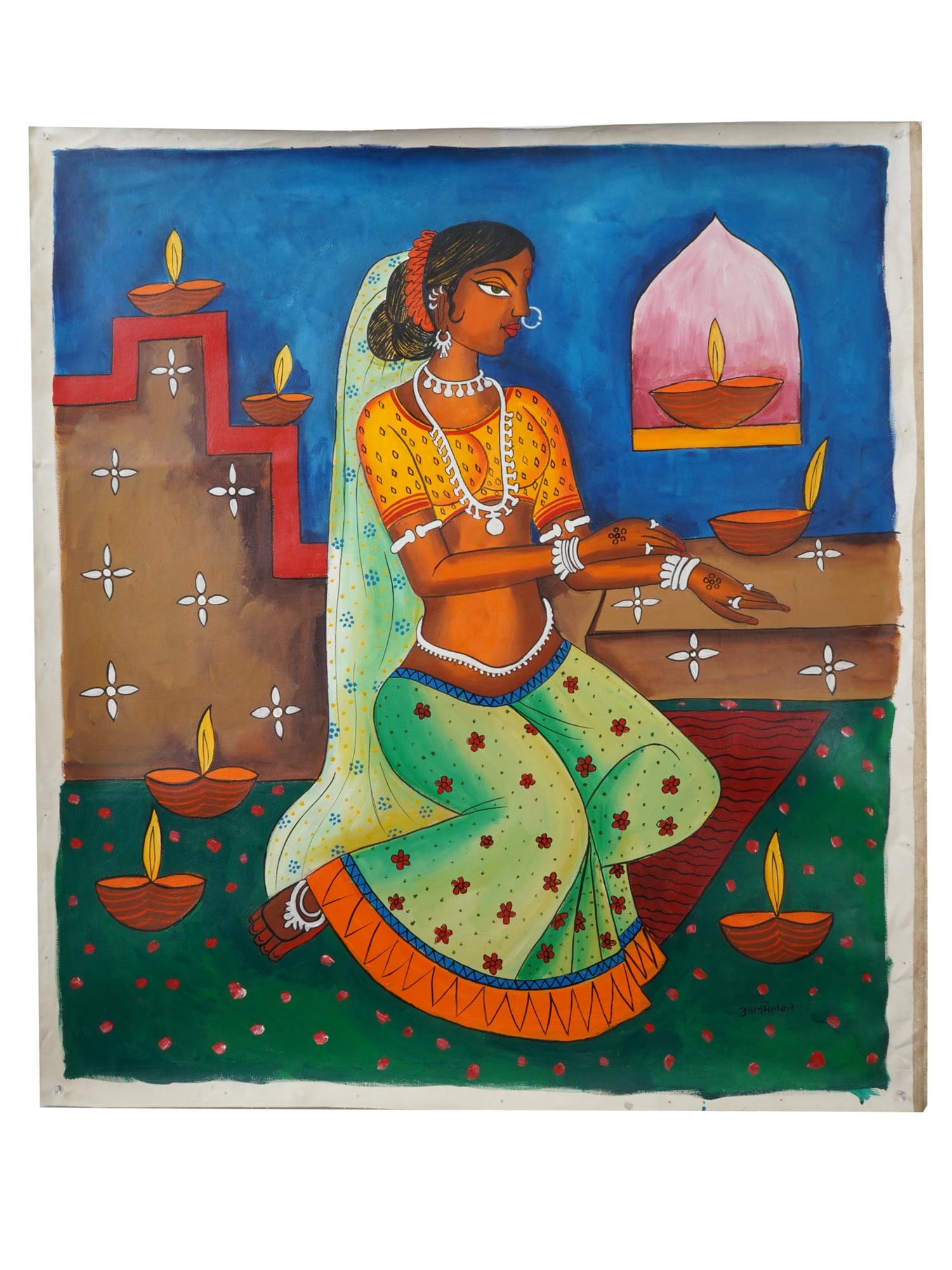 INDIAN PORTRAIT OIL PAINTING SIGNED K M ADIMOOLAM (1 of 4)