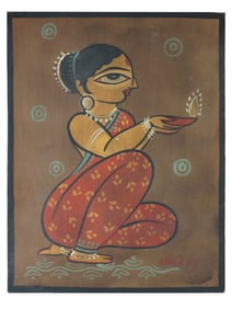 INDIAN PORTRAIT TEMPERA PAINTING AFTER JAMINI ROY