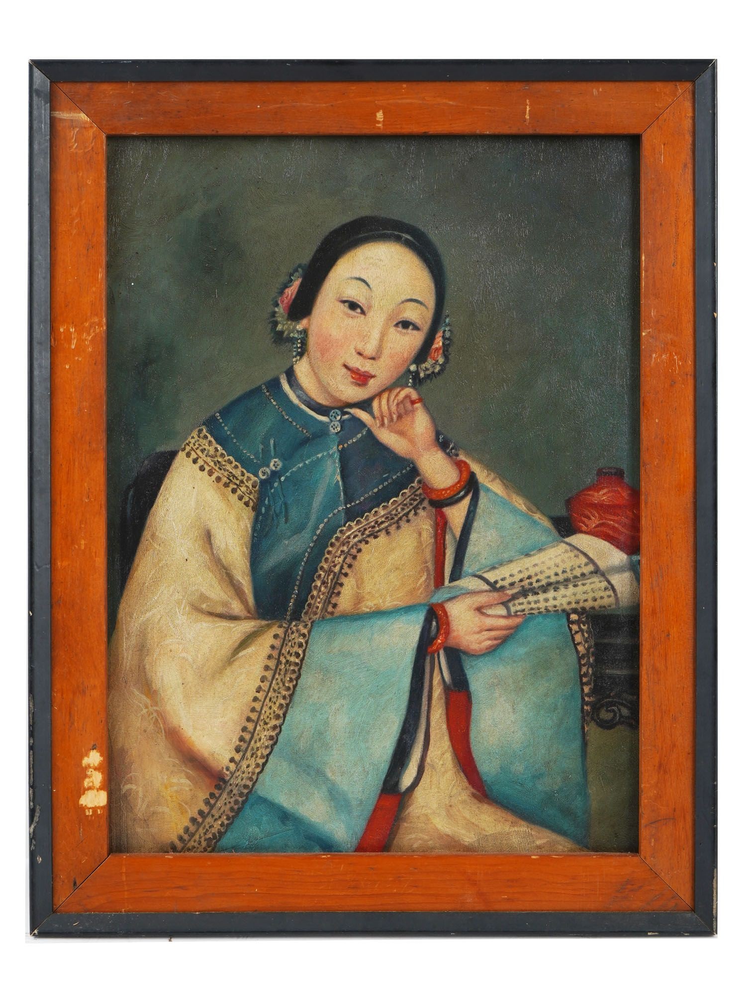 ANTIQUE CHINESE SCHOOL CANTON PORTRAIT OIL PAINTING (1 of 4)
