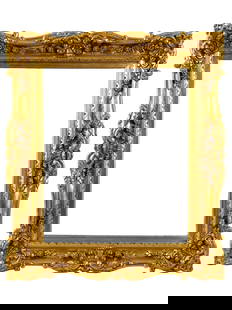 ANTIQUE EUROPEAN ORNATE GILT WOOD PICTURE FRAME: An antique gilt wood carved picture frame with Baroque lush floral decor. Presumably of European origin. Circa the late 19th to early 20th century. Wall Art Decor And Painting Frames For Interior Desi