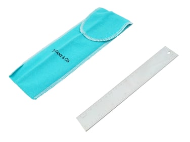 TIFFANY CO SILVER PLATE METRIC RULER IN TIFFANY POUCH