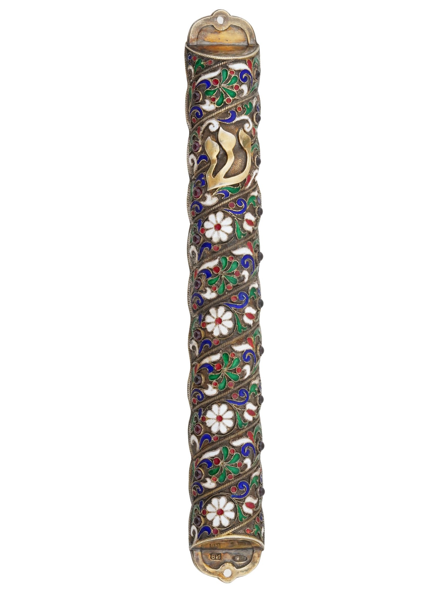 RUSSIAN JUDAICA GILT SILVER CLOISONNE ENAMEL MEZUZAH (1 of 4)