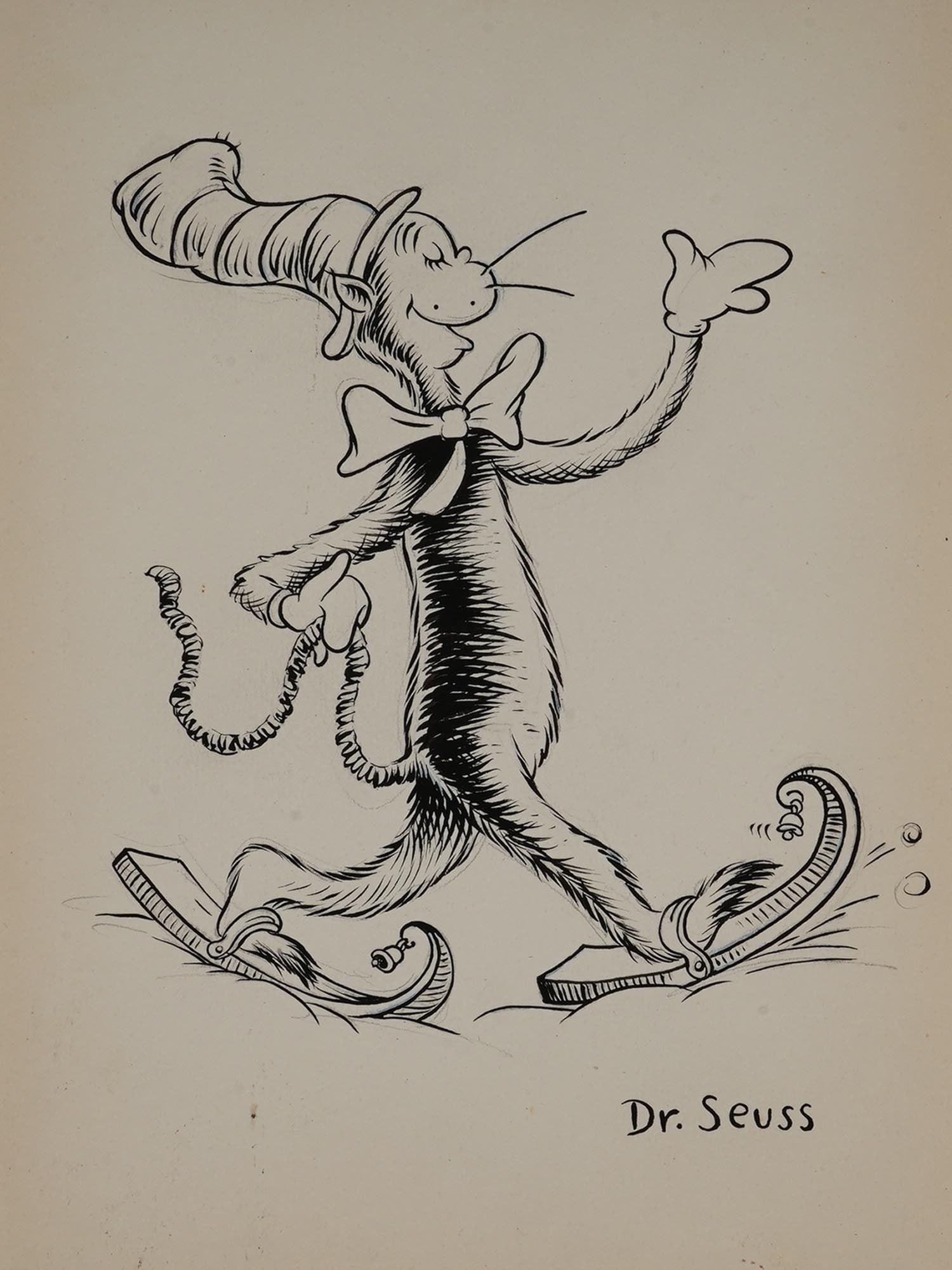 AMERICAN CAT IN THE HAT INK PAINTING ATTR DR SEUSS (1 of 3)