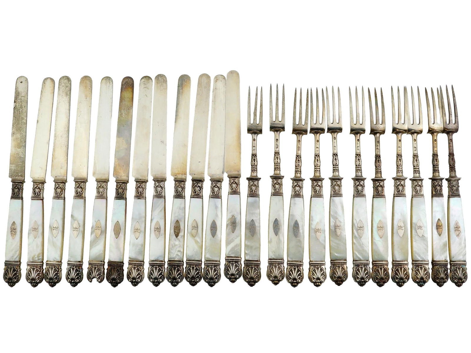 ANTIQUE FRENCH SILVER AND MOTHER PEARL FRUIT SET (1 of 6)