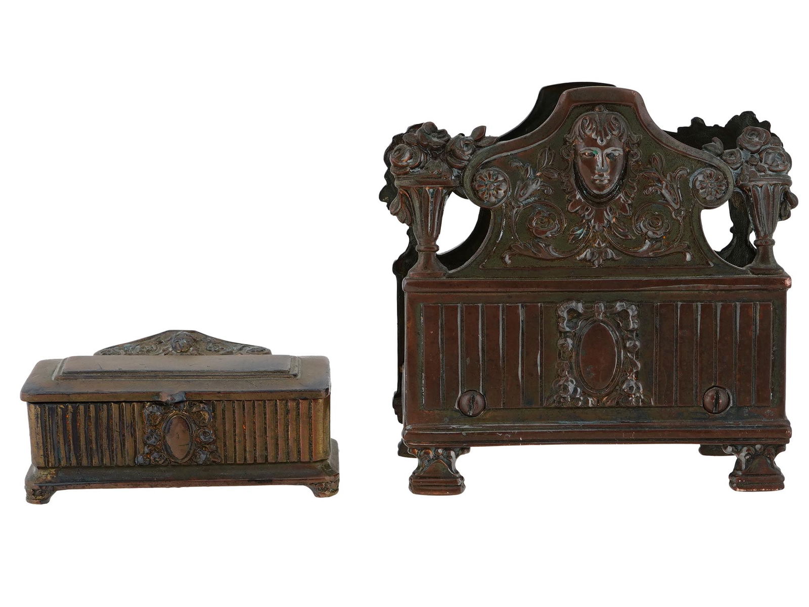 ANTIQUE 19TH CEN BRONZE TRINKET BOX AND NAPKIN HOLDER (1 of 8)