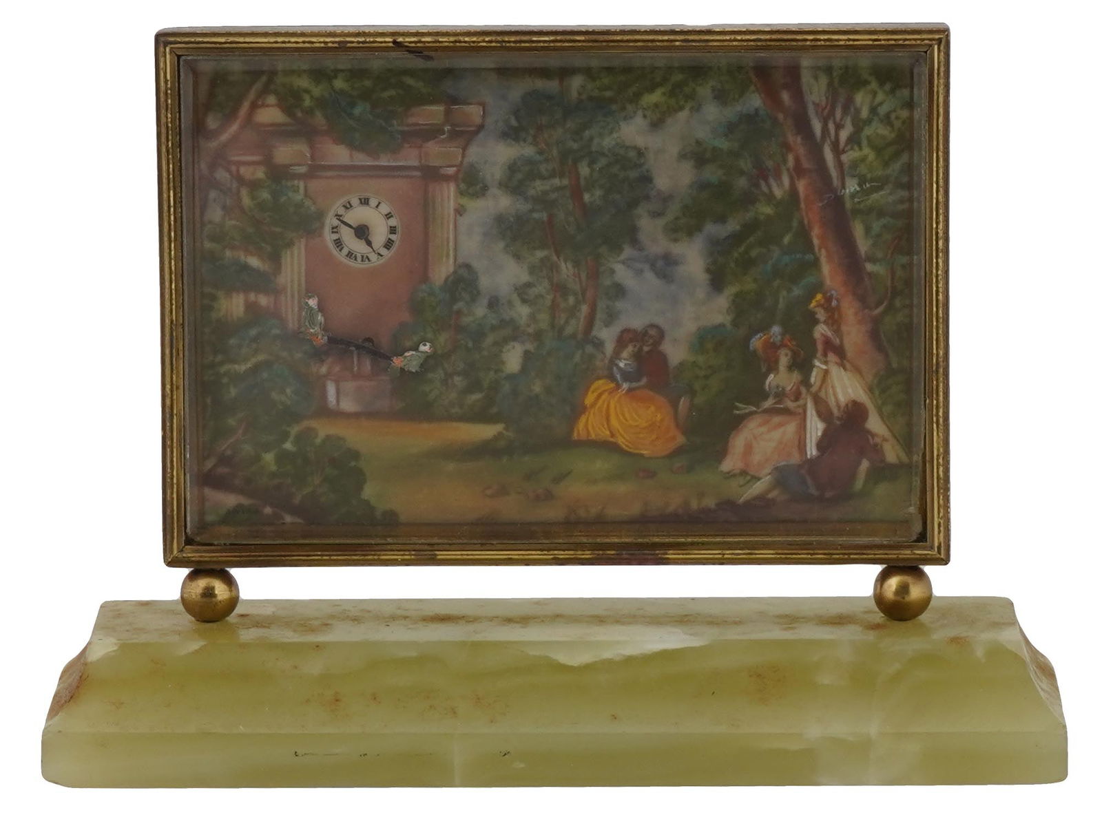 ANTIQUE FRENCH AUTOMATON PICTURE CLOCK ON MARBLE PLINTH (1 of 7)