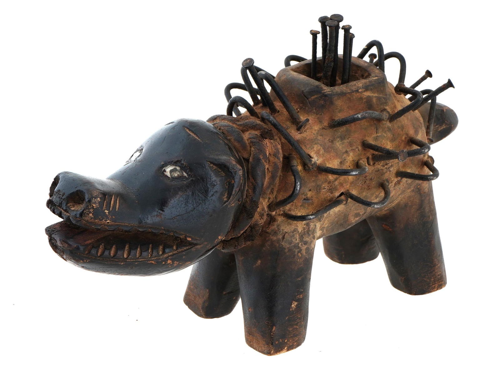 CENTRAL AFRICAN BAKONGO WOODEN NKISI DOG FIGURE W NAILS (1 of 7)