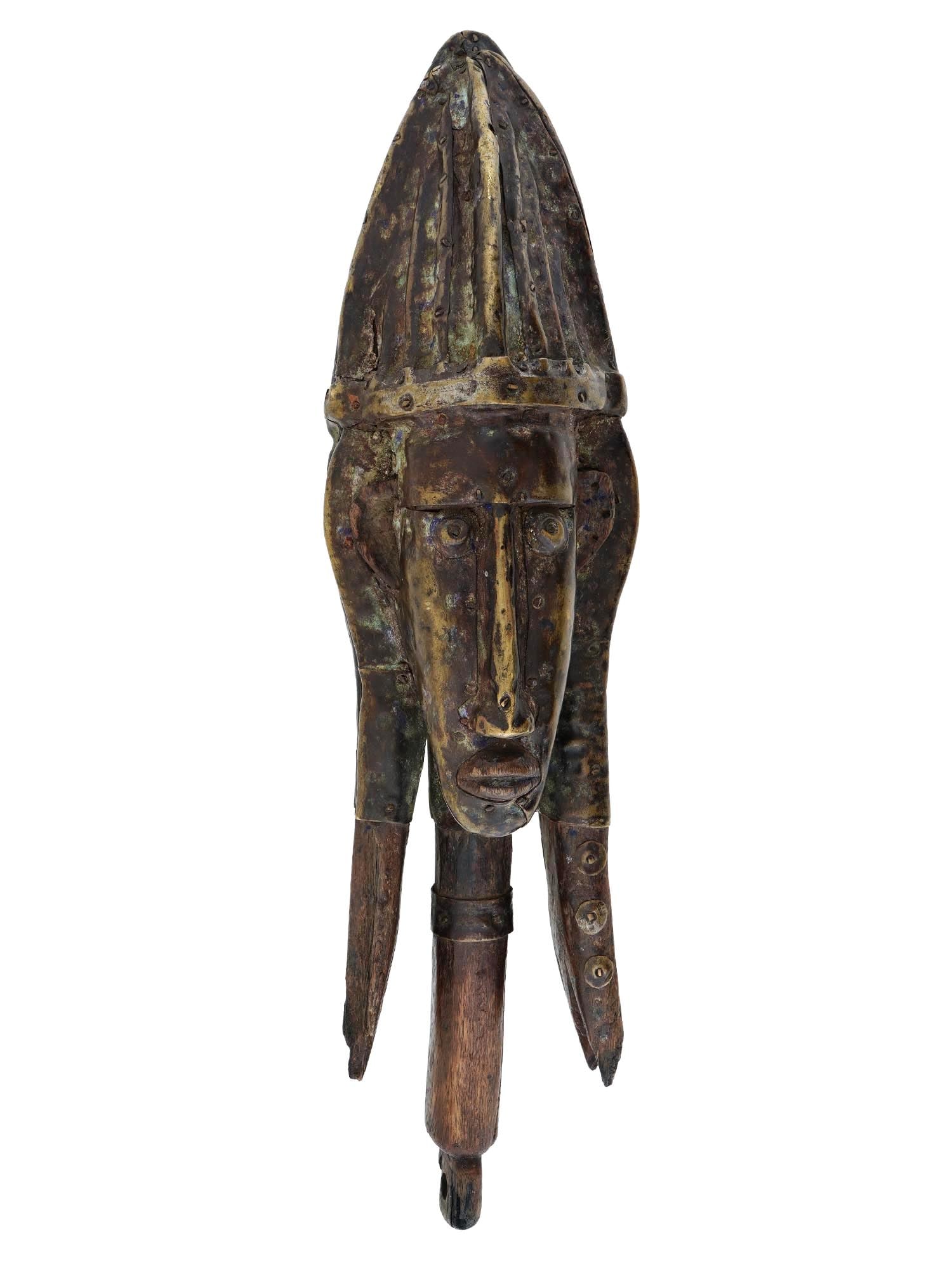 AFRICAN MALI BRASS COVERED WOOD HEAD FIGURE (1 of 6)