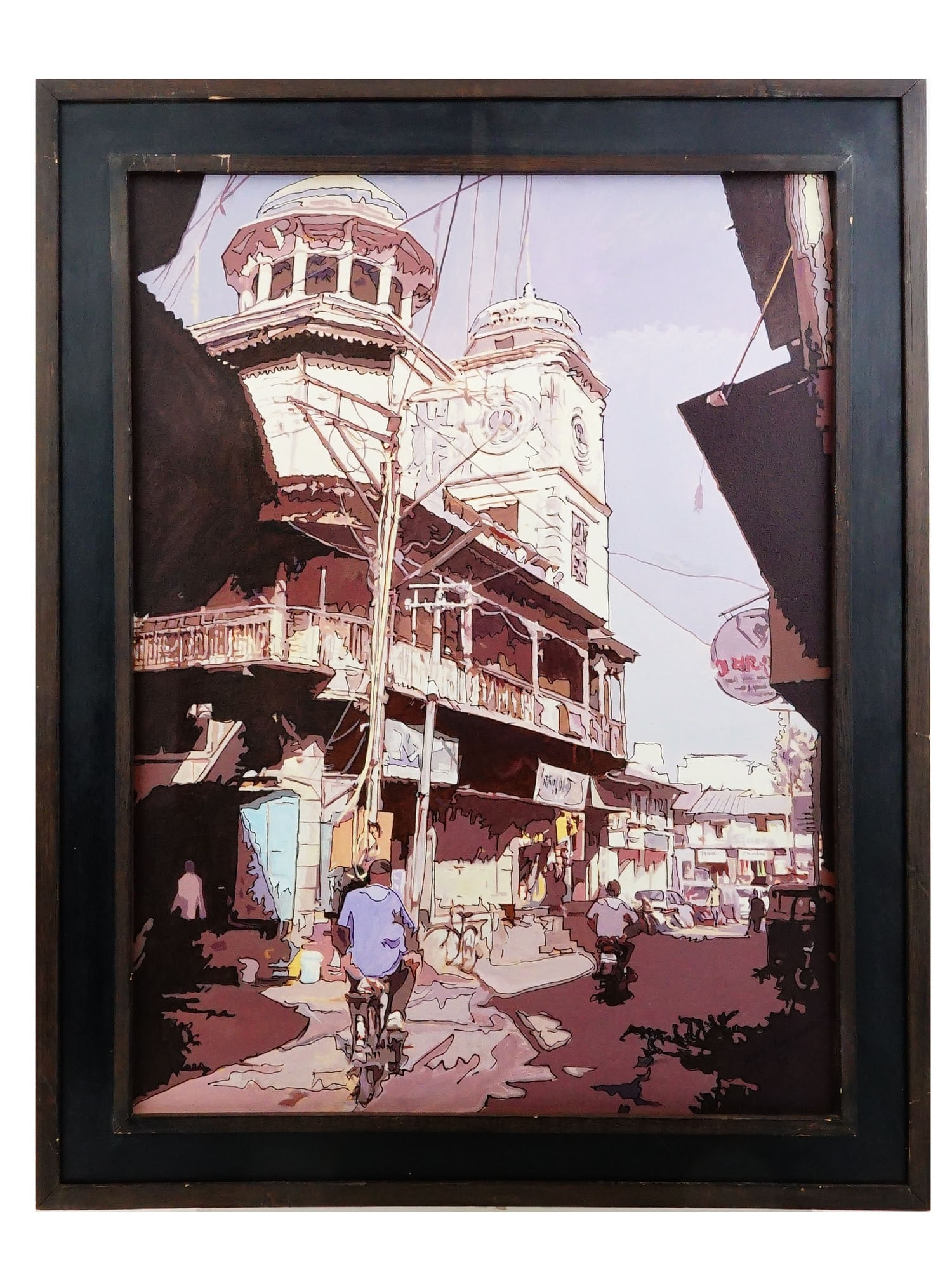 PAINTING ASIAN STREET VIEW BY D.M. SHRIMALI 2010: A contemporary oil painting on canvas depicting an Asian street view, signed by D.M. Shrimali and dated 2010. Rich in color and detail, the work captures the essence of daily life with a keen eye for 