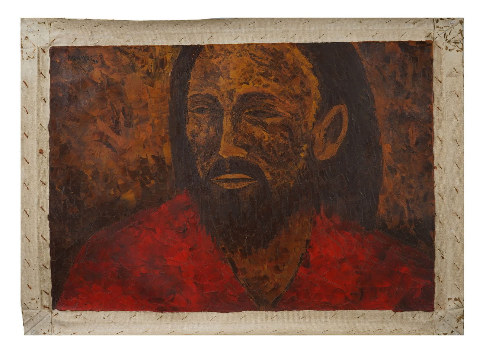 ATTR TO AKBAR PADAMSEE INDIAN MALE PORTRAIT PAINTING: Oil on canvas painting. Attributed to Akbar Padamsee, 1928 to 2020, an Indian artist considered one of the pioneers in modern Indian painting along with S.H. Raza, F.N. Souza and M.F. Husain. The artw