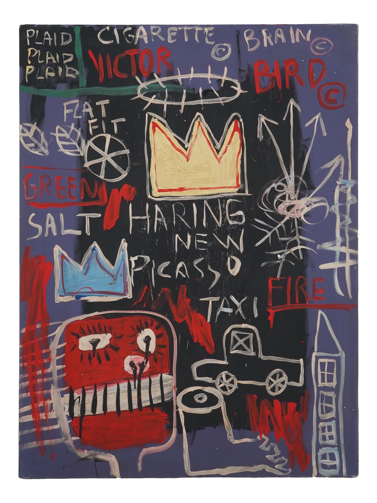 ATTR TO JEAN-MICHEL BASQUIAT ACRYLIC PAINTING W COA (1 of 9)