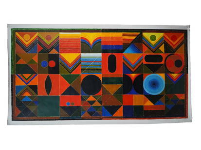 INDIAN ACRYLIC PAINTING SIGNED S H RAZA WITH COA: Attributed to Sayed Haider Raza, Indian, 1922 to 2016, an acrylic painting on canvas depicting an abstract composition. Signed and dated 1999 lower right. Additionally signed on the back side. Comes w