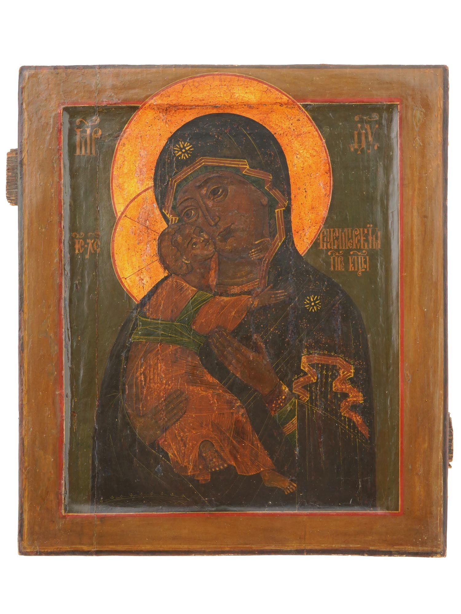ANTIQUE 19TH C RUSSIAN ICON VLADIMIR MOTHER OF GOD (1 of 4)