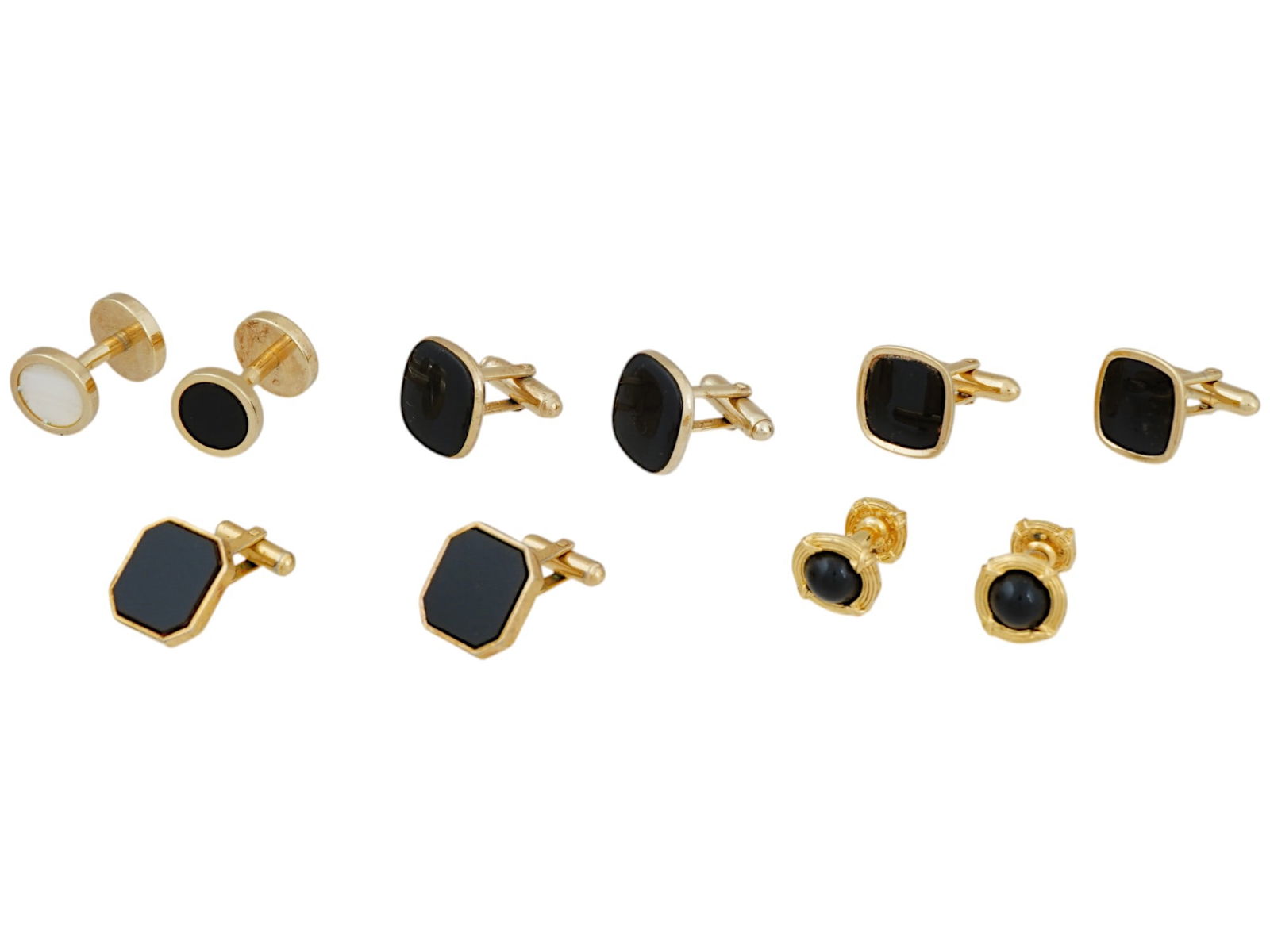 FIVE PAIRS OF GOLD TONE CUFFLINKS SET WITH GEMSTONES (1 of 4)